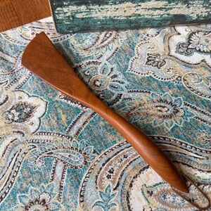 Wooden Spatula Mid Century Kitchen Utensil Copper Loop Handle Vintage 15 Inch